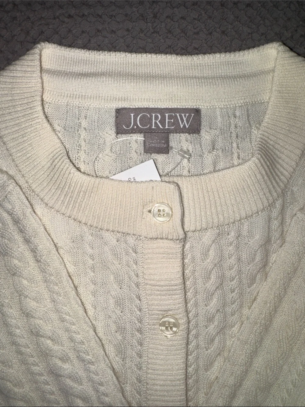 J. Crew Women's Cream Merino Wool Cable-Knit Button Cardigan Sweater NWT L